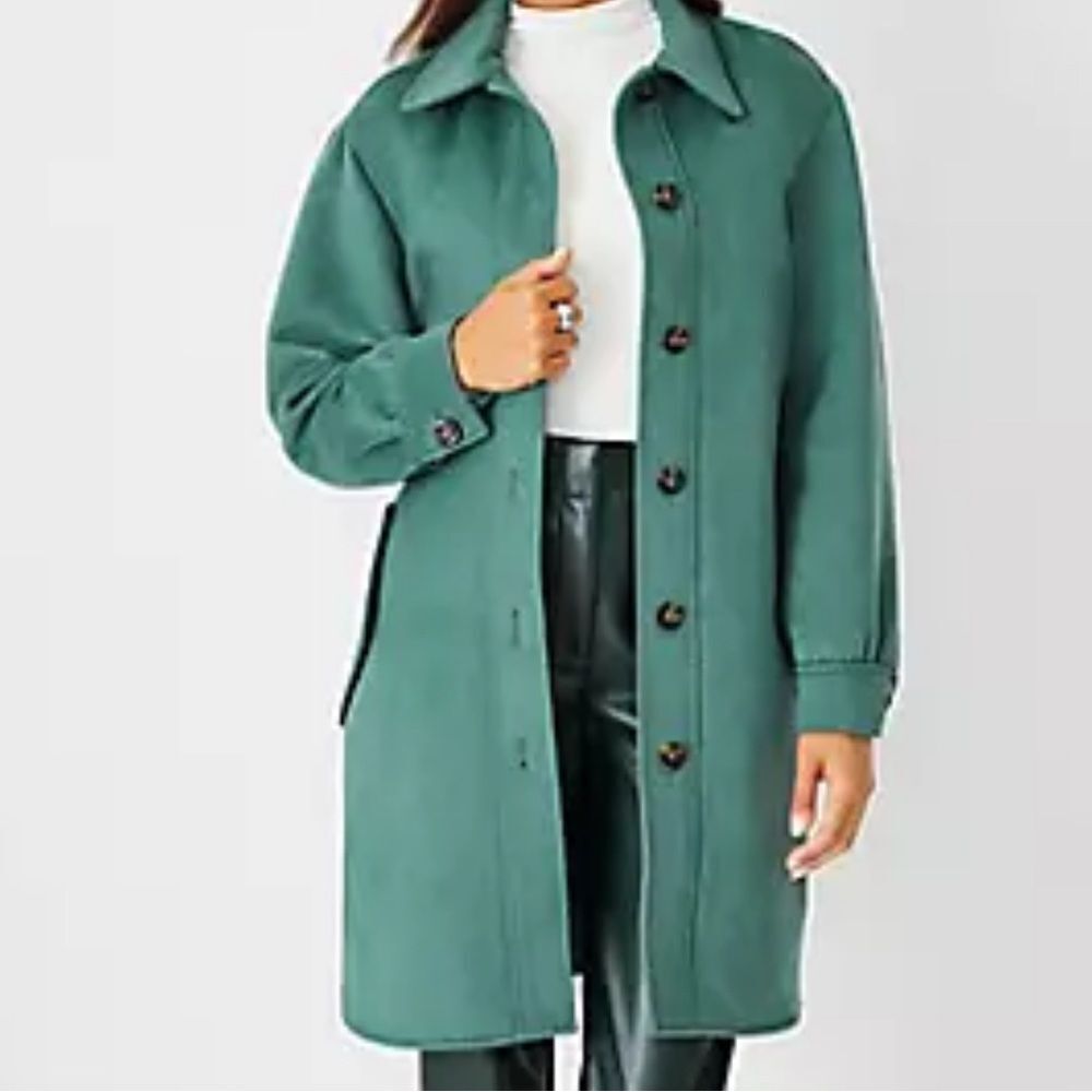 Ann Taylor Belted Shirt Jacket in green. NEW $199